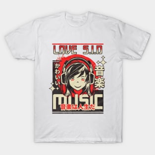 listening music//retro anime v5 T-Shirt